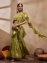 Crop Top With Sharara And Frill Dupatta In Olive Color